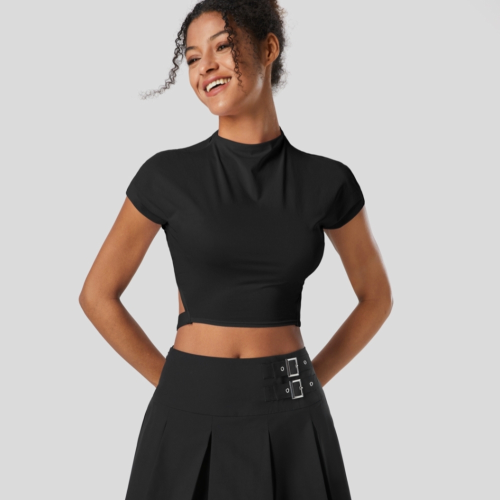 NWT!! Short Sleeve Adjustable Buckle Cropped Dance Sports Top